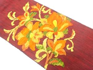 手織り真綿紬　唐花模様織り出し　名古屋帯